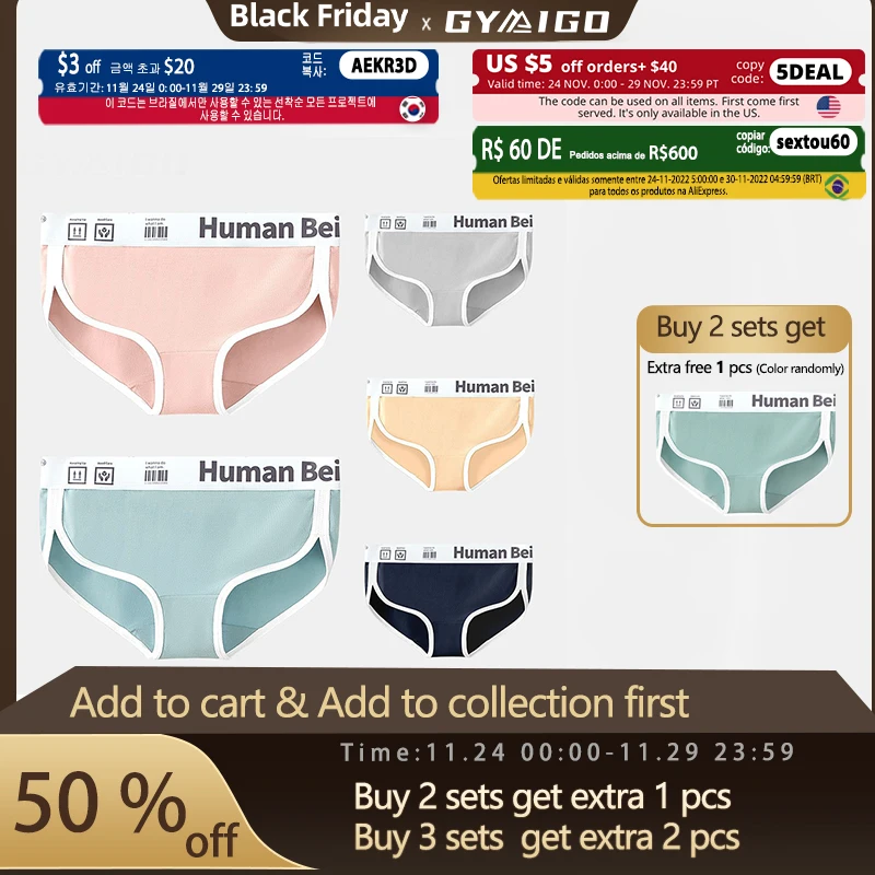 GYMIGO 3/5 PCS Women Panties Cotton Sport Style Female Underwear Breathable Women's Panties Set Antibacterial Grils Underwear