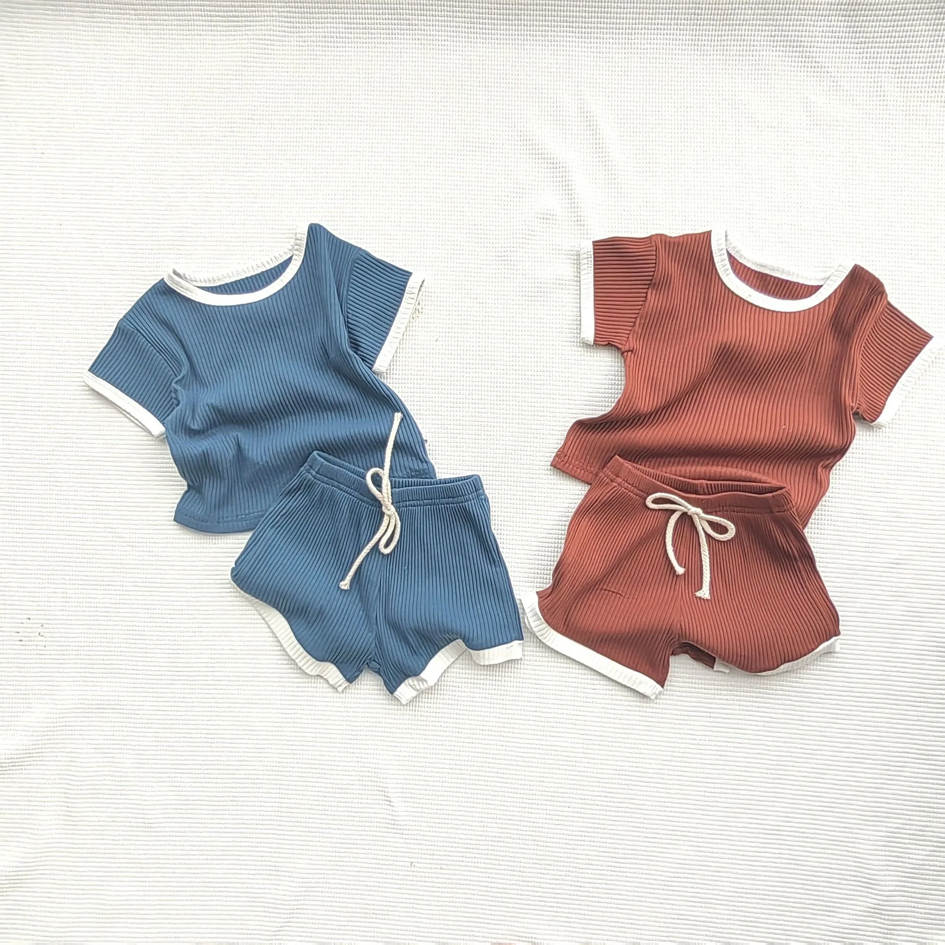 

Children Clothing Set Korean Style Spring Summer Baby Solid Color Cotton Short Sleeve Shorts Set Comfortable Cute Two Piece Set