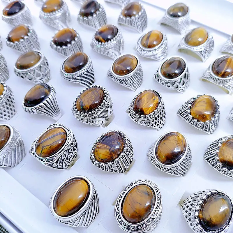 20 шт. мужские кольца из натурального камня в стиле хип-хоп