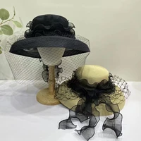 french retro gauze straw hat elegant english with evening dress top hat female hepburn fashion show style big eaves hat
