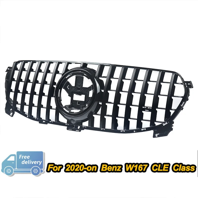 Glossly Black 2020+ New GLE W167 Front Bumper Sport Grill with Mesh Fit for Mercedes GT R Grille Middle Front Grille