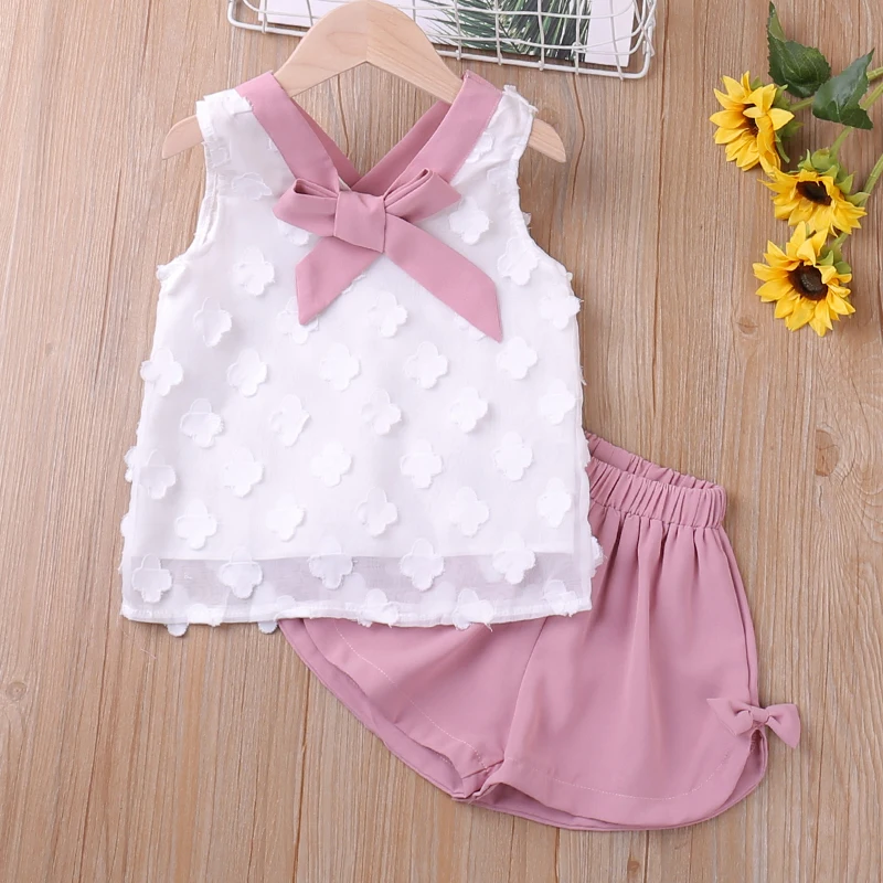 2022 Summer Chiffon Suit Top+Shorts 2Pcs Kid Clothes Baby Girl Clothes Toddler Newborn Clothing Sets Children