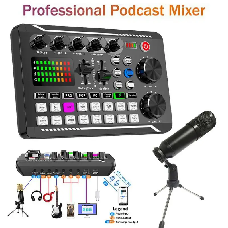 

Podcast Microphone Sound Card Kit Professional Studio Condenser Mic&F998 Live Sound Mixer For Livestreaming Podcasting Recording