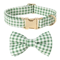 personalized dog collar bowknot green check belt size dog collar pet dog id dog accessories pet accessories