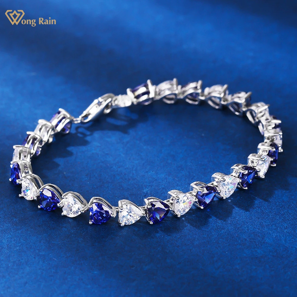 

Wong Rain, 100% Стерлинговое Серебро 925 пробы, сердце, лаборатория, рубин, сапфир, драгоценный камень, женский браслет, ювелирное изделие, Подарок на годовщину, оптовая продажа