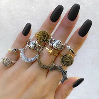 11pcsset wholesale bohemian gold chain rings set for women fashion boho geometric coin moon rings party trend jewelry gift