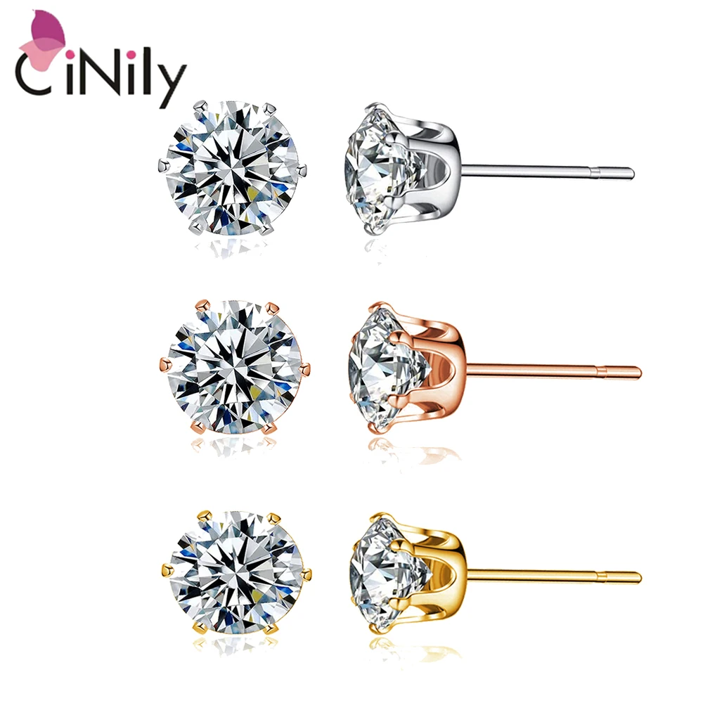 

CiNily 3 Color Zircon Korean Earrings for Women Stainless Steel Six Claws Earring Stud Anti Allergic Fashion Jewelry Accessories