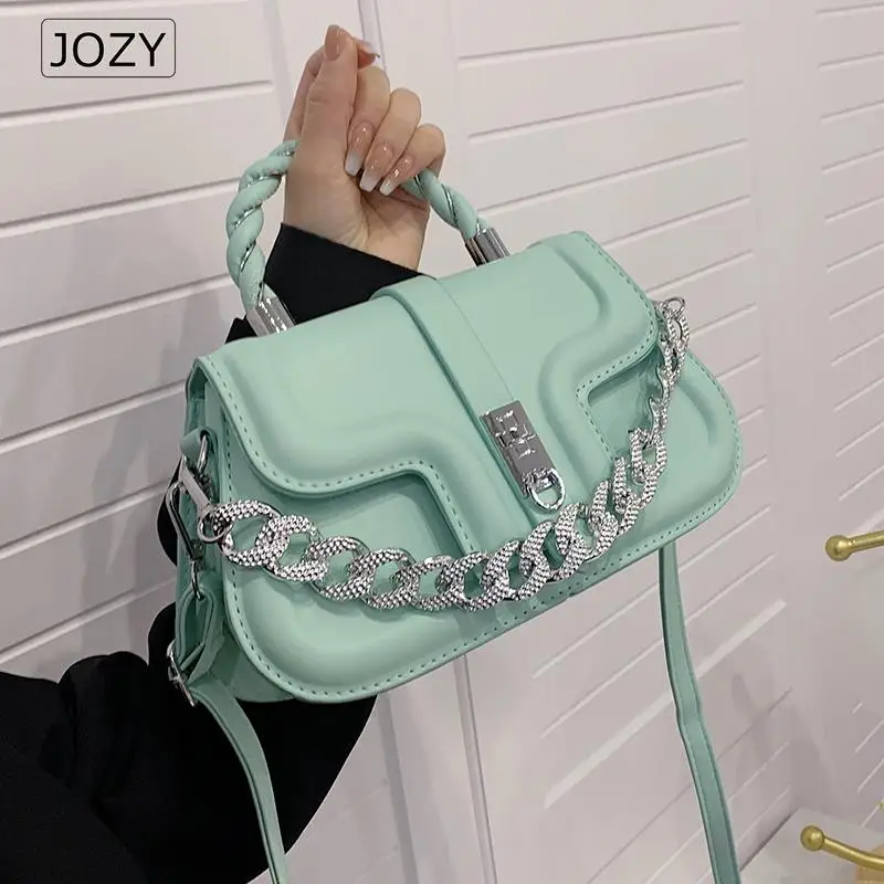 

JOZY Luxury Designer Small PU Leather Handbag Ladies Crossbody Bags New Trend Single Shoulder Bag Thick Chain Rope Handle Totes