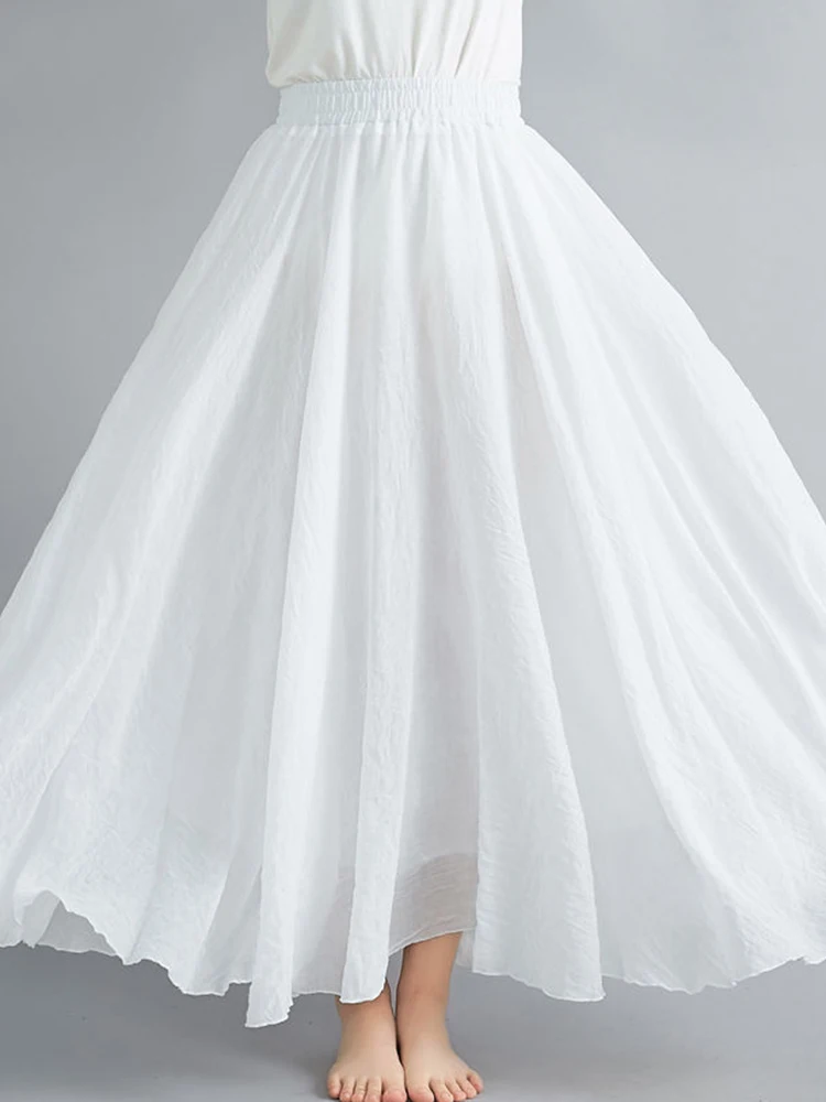 

JMPRS Women Elegant High Waist Linen Maxi Skirt Summer A Line Cotton Line Long Skirts Solid Color Korean Fashion Boho Skirts