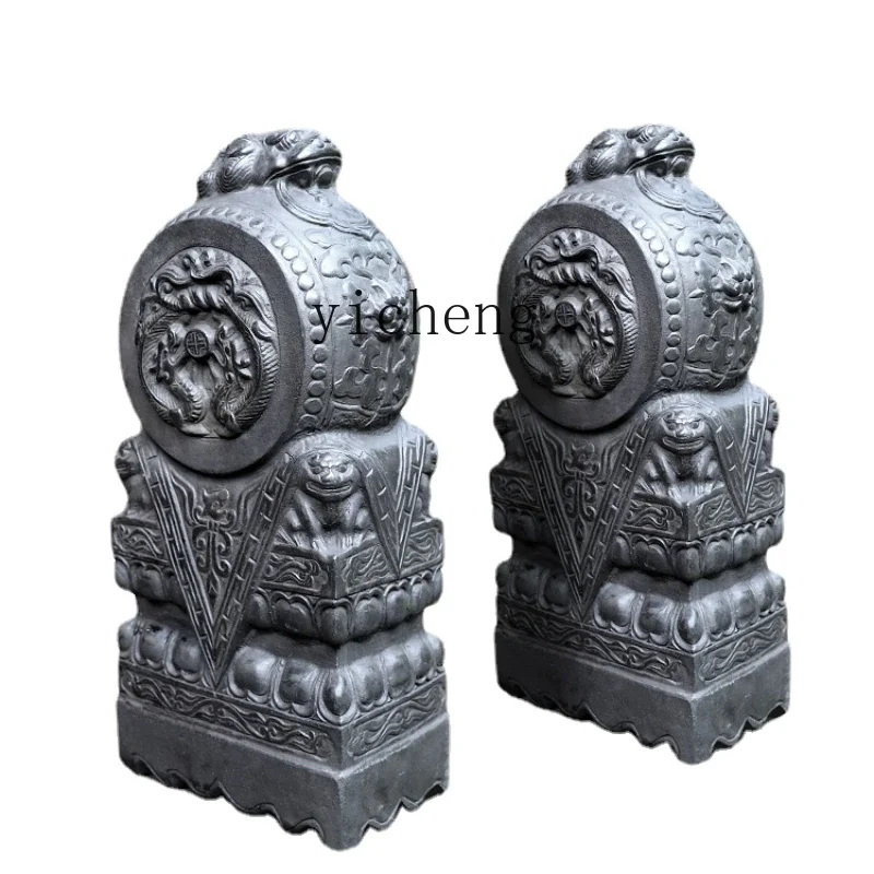 

XL Imitation Stone Carving Stone Drum Gate Pier Lion's Head Diamond Drum-Shaped Bearing Stone a Pair of Door Floor Ornaments