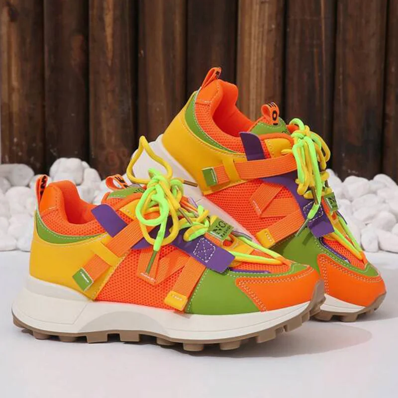 Air Mesh Women Summer Sneakers Soft Sole Shoes Letter Graphic Women Chunky Heel Fashion Sneaker Breathable Sneakers Woman Shoes