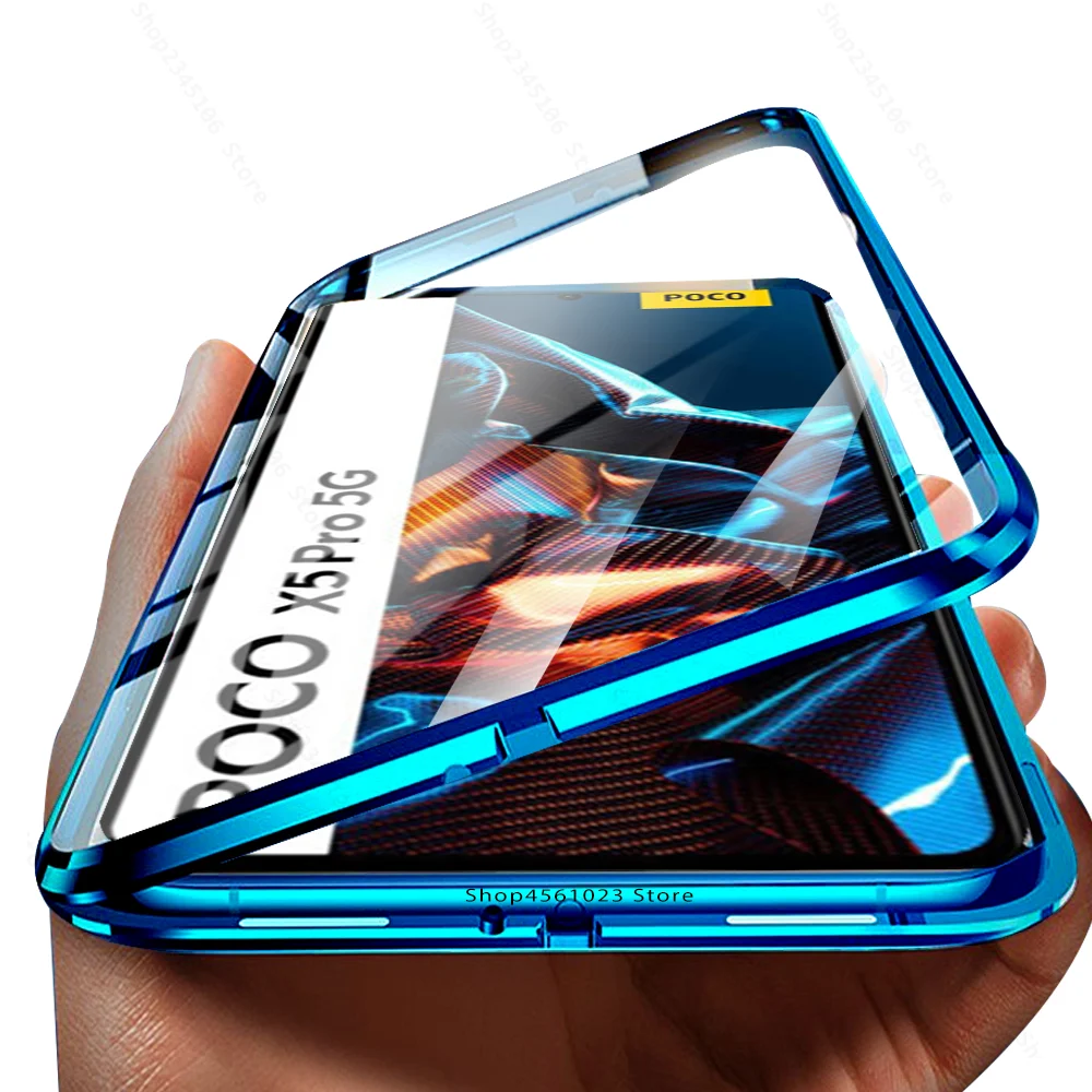 Чехол PocoX5Pro 2023 ° Магнитный Флип двухсторонний защитный стеклянный чехол Coque для Xiaomi Poco X5 Pro 5G PocoX5 Poxo Poko X5Pro