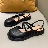 2022 womens summer leather small leather shoes baotou buckle casual shoes korean version all match flat japanese womens shoes