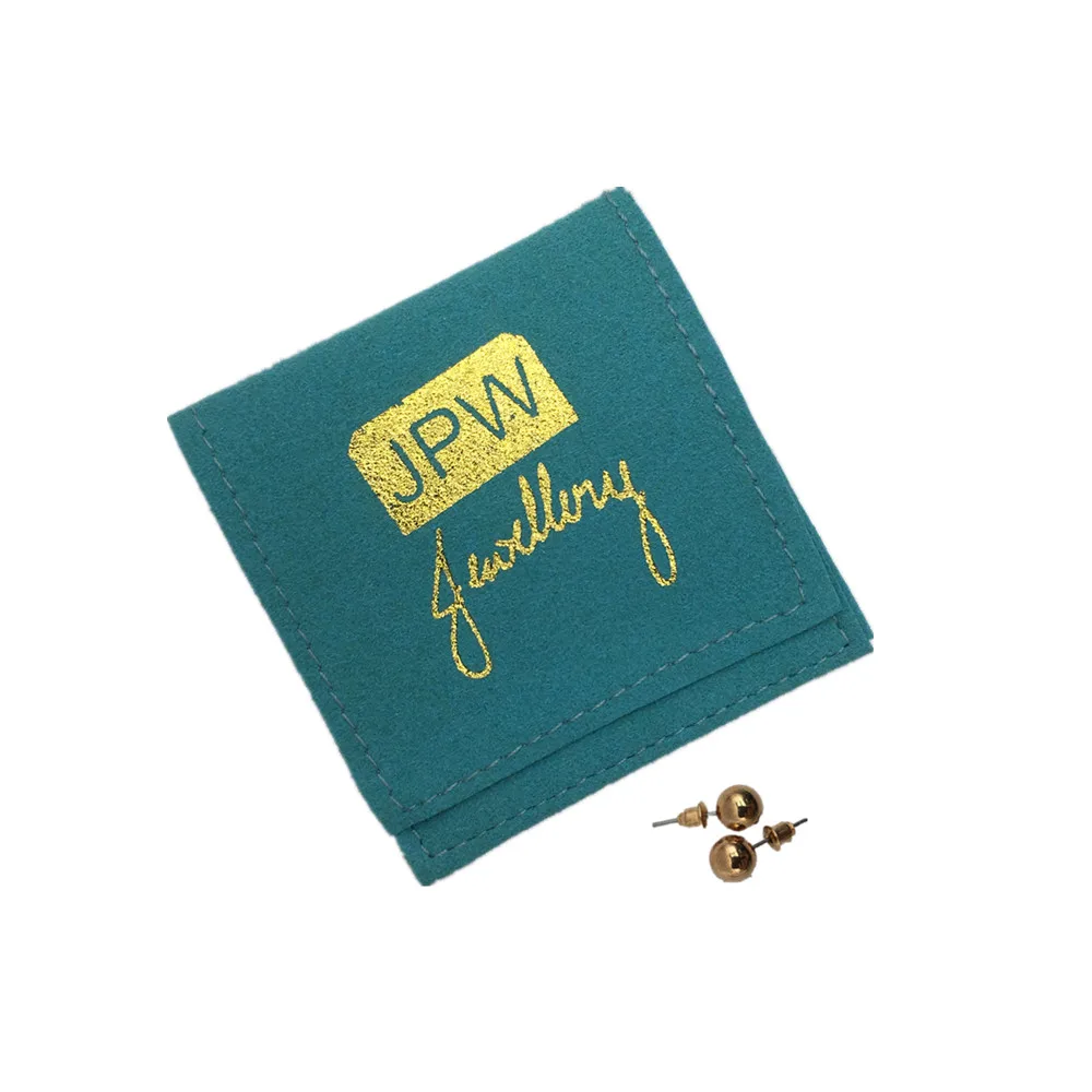 50 customized blue-green jewelry bags, personalized dent logo envelope bags, chic small jewelry packaging, microfiber bags