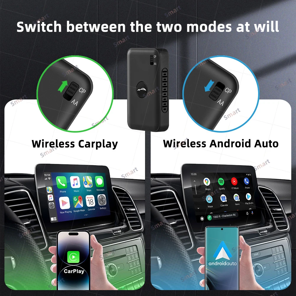 LED Mini 2 в 1 беспроводной Carplay и Android автомобильный адаптер для автомобиля проводной