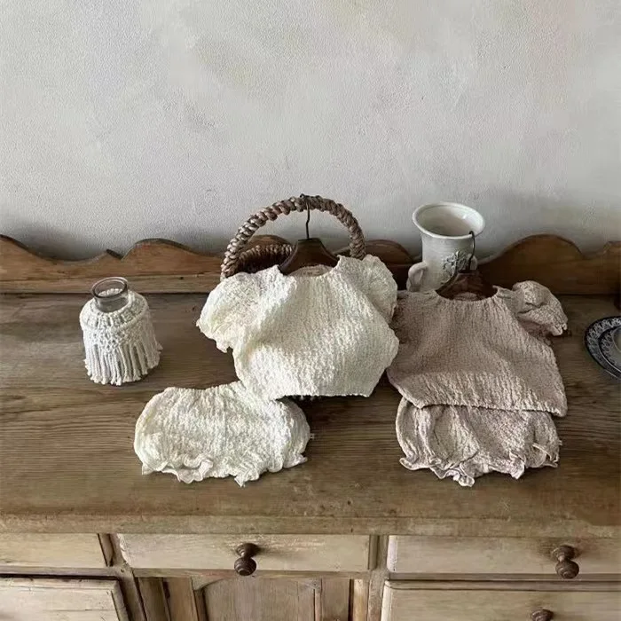 

Korean Style Children's Clothing Infant Big Butt Shorts Short-Sleeved Casual Suit Baby Girl Princess Bag Fart Romper