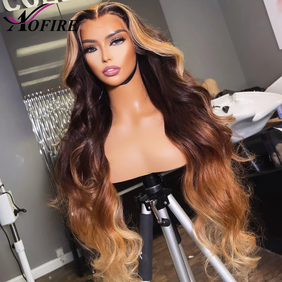 

Brazilian Remy Human Hair 13x4 Lace Front Wigs 1b/4/27 Highlight Color Body Wave 4x4 Closure Wig With Pre Plucked Hairline