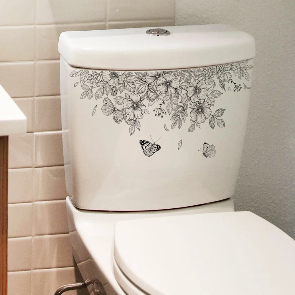 

Plain Flower Butterfly Wall Sticker Bathroom Accessories Decor Cabinet Room Home Decoration Decals Toilet Self Adhesive Mural