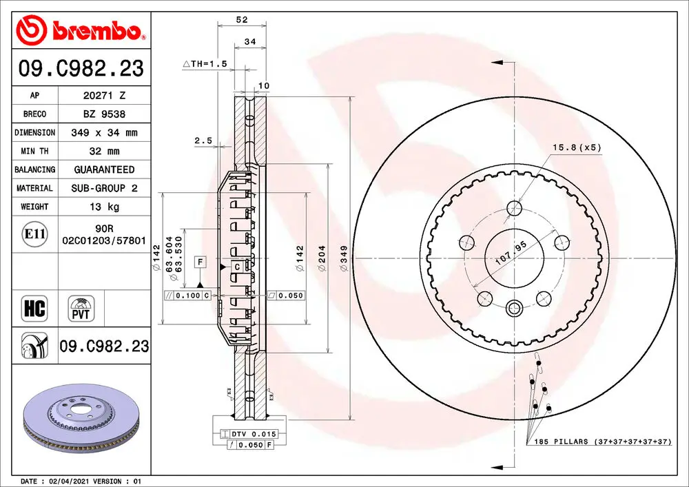

Передний тормозной диск BREMBO 2x с внутренней вентиляцией, подходит для Land Rover range L551