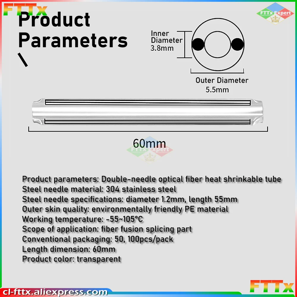 1000pcs/Lot 40mm 45m 60mm Fiber Optic Fusion Protection Splice Sleeves Heat Shrink Tube Fiber Optic Hot Melt Tube For Drop Cable