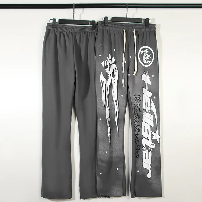 

Hellstar Sweatpants High Quality Heavy Wool Fabric Flame Letter Print HELLSTAR High Street Hip Hop Loose Casual Pants Men Women