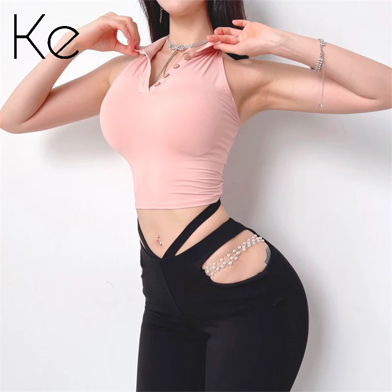 

Женский Быстросохнущий Спортивный жилет KE, облегающая футболка без рукавов с отложным воротником и лямкой на шее, лето 2022