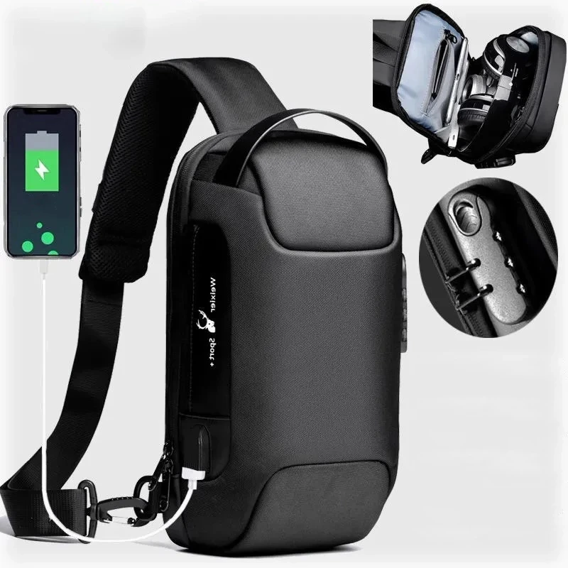 

Multifunction Anti-theft Men's Waterproof USB Oxford Crossbody Bag Shoulder Sling Bag Short Travel Messenger Chest Pack for Male