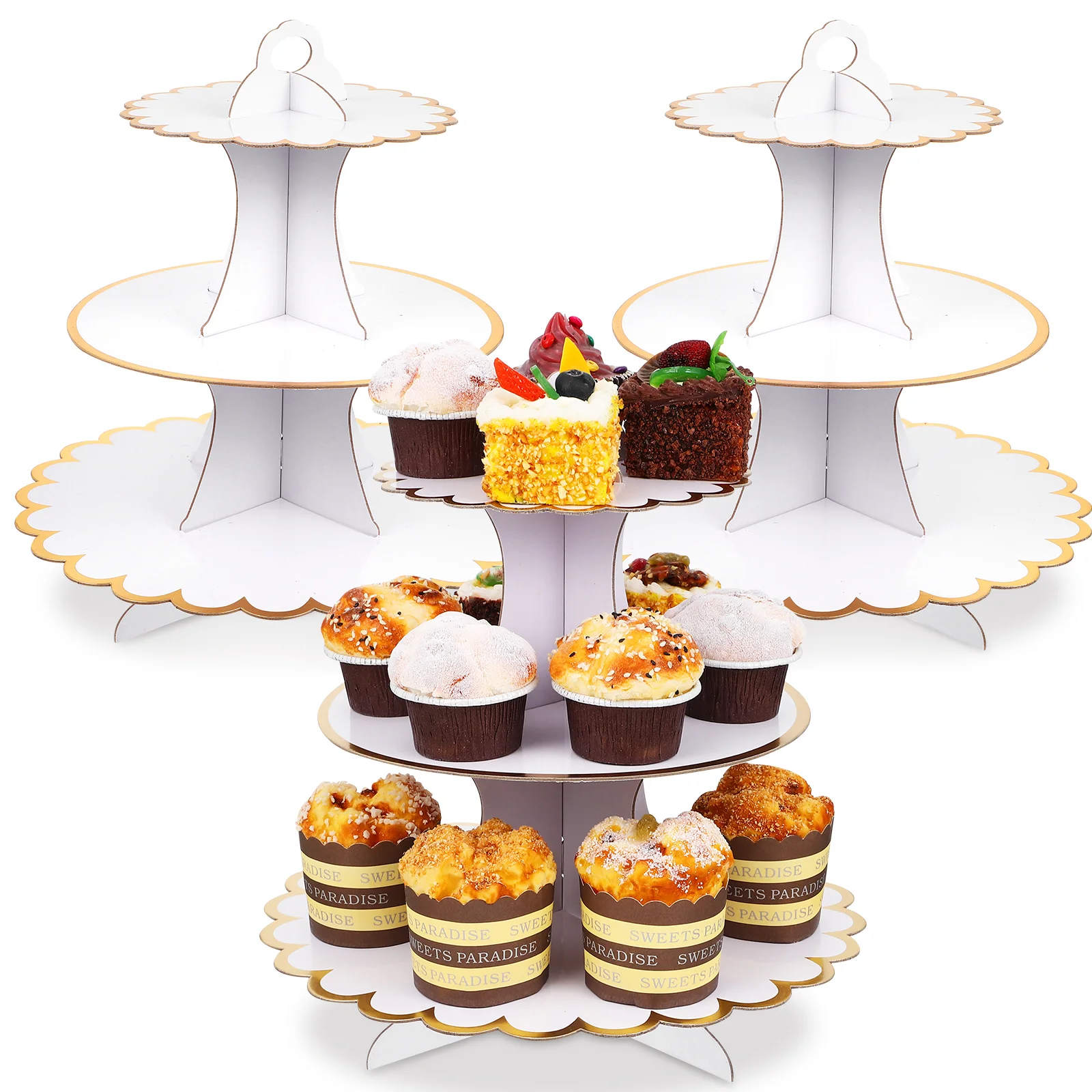 

3 Pcs Multifunctional Stable Structure Cardboard 3-Tier Premium Cake Stands Cake Holders Cupcake Stands