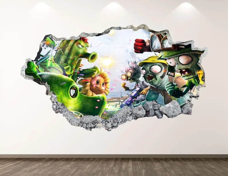 

Zombies Wall Decal - Game 3D Smashed Wall Art Sticker Kids Decor Vinyl Home Poster Custom Gift KD14