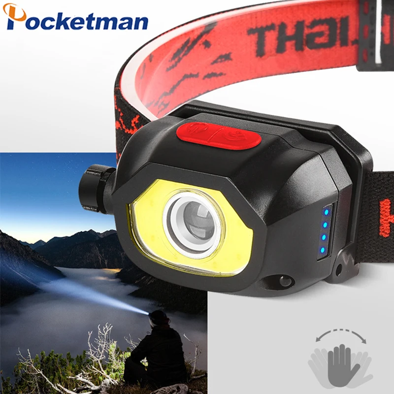 

Super Bright LED Headlight 8 Modes USB Charging Waterproof Headlamp Induction Motion Sensor Zoomable Outdoor Camping Hiking