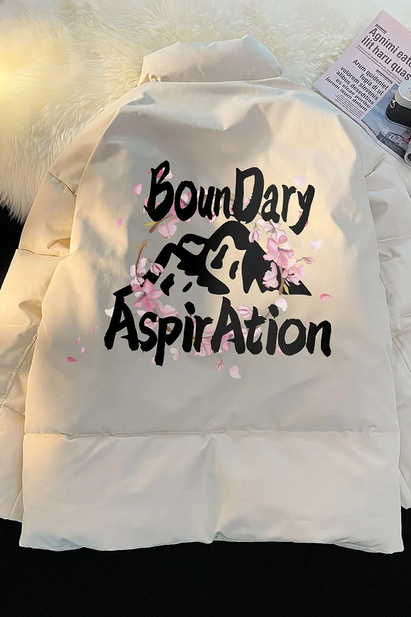 Men's Thicken Letter Print Parkas Fashion 2022 Winter Warm Couple Clothing Stand Collar Male Padded Jackets Large Size Coats