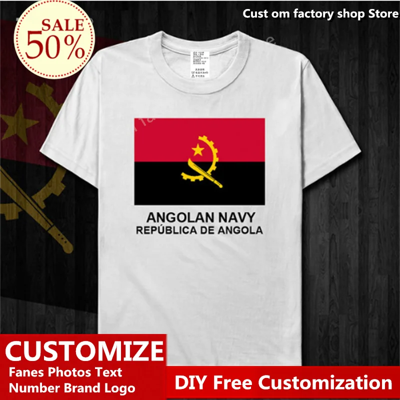 

Angola Navy Cotton T shirt Custom Jersey Fans DIY Name Number LOGO Tshirt High Street Fashion Hip Hop Loose Casual T-shirt