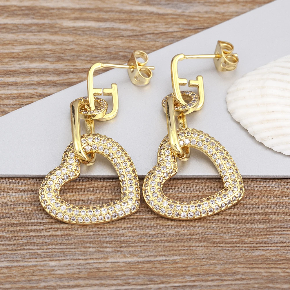 

Nidin New Design Heart Shape Hollow Crystal Cubic Zirconia Drop Earrings Women's Charm Fashion Jewelry Wedding Romantic Gift