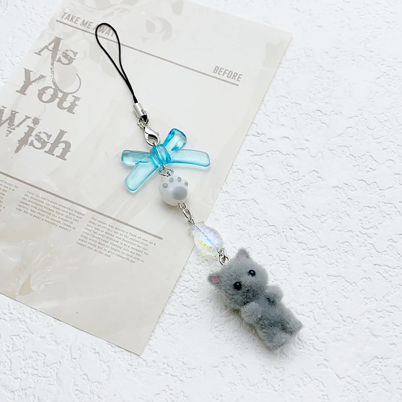 Милый флокирующий котенок бант кошачья лапа бисерный брелок Женская цепочка не