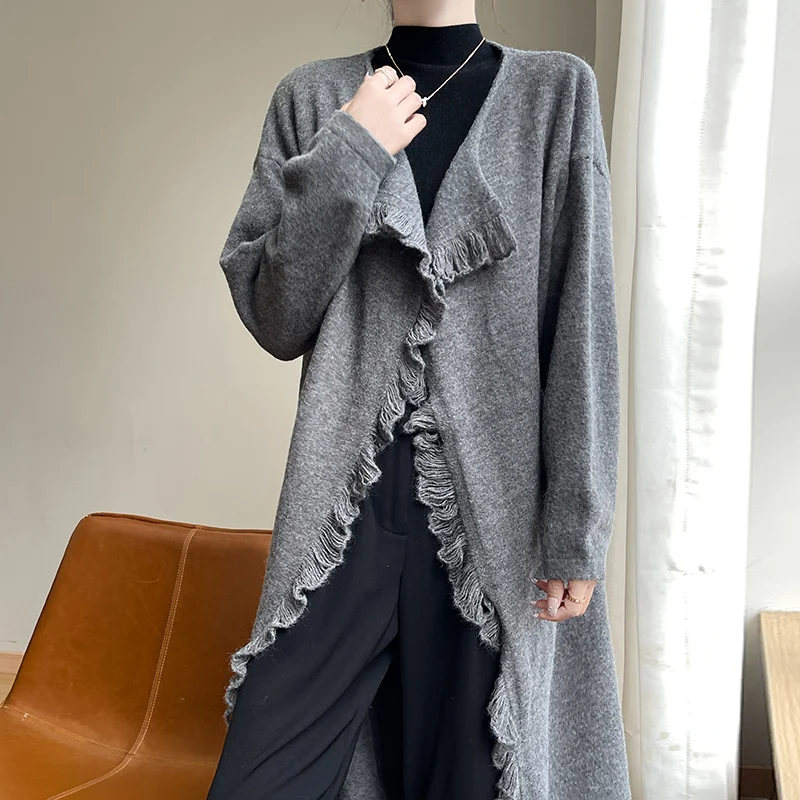 Осень-зима 2024 новое бархатное женское пальто с кисточками и краями простой