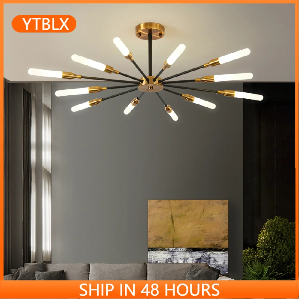 

G9 Postmodern Simple Chandelier Lighting Dining Living Room Bedroom Glass Hanging Lamp Black Plus Gold Multi-head LED Fixtures