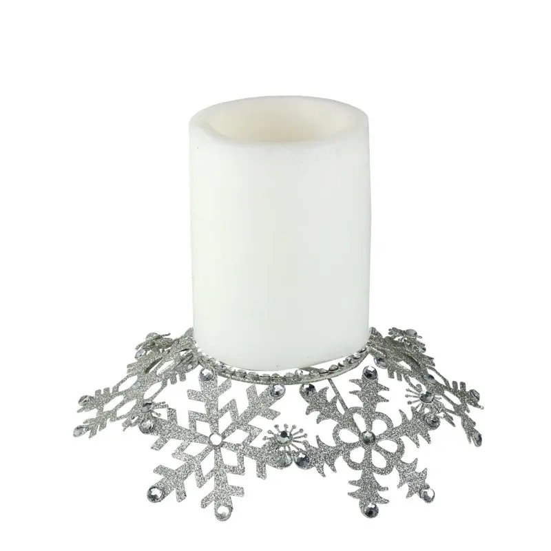 

9" Silver Snowflake Glittered and Jeweled Christmas Pillar Candle Holder