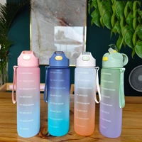 1000ml frosted motivational water bottle with time marker gradient bounce cover sports drink bottles with portable rope bpa free