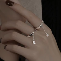 korean silver color metal tassel open ring trendy womens crystal star moon ring party elegant jewelry accessories