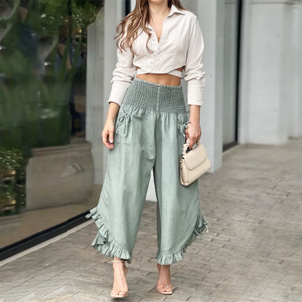 

Wide Leg Pants Suit Casual Shirt High Waist Bottoms