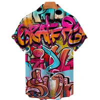 mens 3d graffiti oil painting printed shirt fashion street clothes hawaiian mens shirt casual beach lapel large 5xl