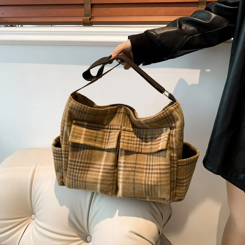 Женская клетчатая сумка-тоут в стиле ретро с цветными блоками