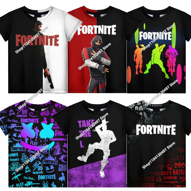 Фото Футболка с рисунком Fortnite, уличная одежда с 3D принтом для мальчиков и девочек, детская одежда, забавная футболка с круглым вырезом, летние топы, подарки на день рождения №1