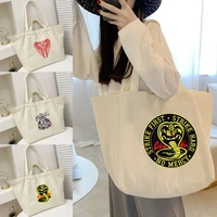 girl foldable canvas shopping bags shoulder bags cobra printed female student shopper organizer handbag travel work totes bags