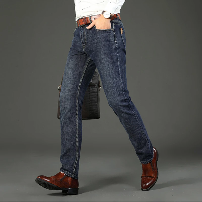 Джинсы мужские стрейчевые классические брюки из денима деловой стиль