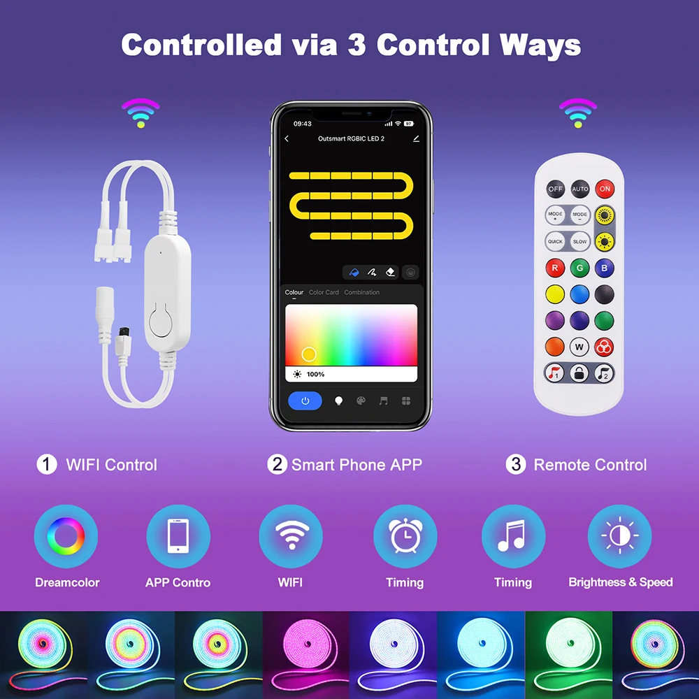 5M WS2811 WiFi Smart RGB Неоновая светодиодная лента 24 клавиши Пульт дистанционного