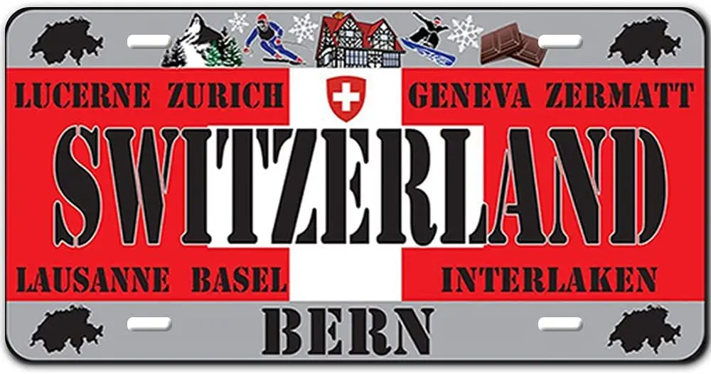 

vintage National Flag Metal Tin Sign Vintage Poster Switzerland License Plate for Bar Home Restaurant Wall Decor 11.8x5.9 Inch