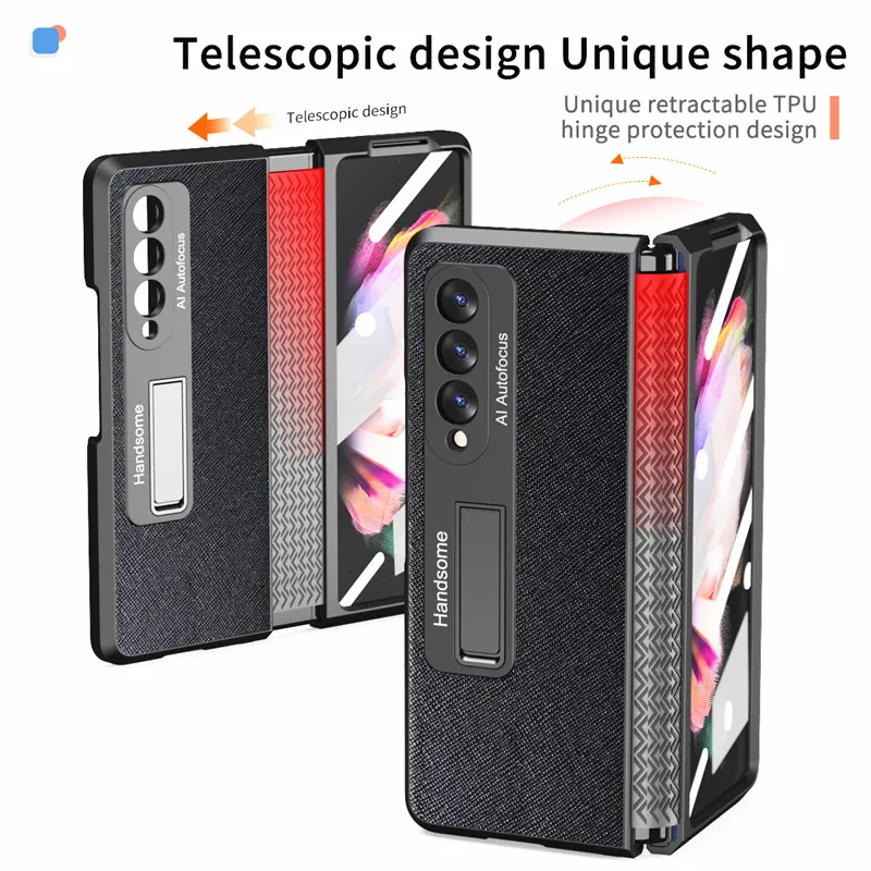 

Гладкий кожаный чехол-кронштейн для Samsung Galaxy Z, складной чехол для телефона из ТПУ с силиконовым скользящим шарниром, полностью защищающий ч...