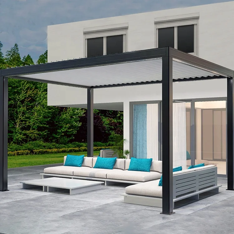 

Top window Aluminum Louver Roof Pergola With Curtains Glass Louver Roof System Roof pitched Aluminum Price Pergola