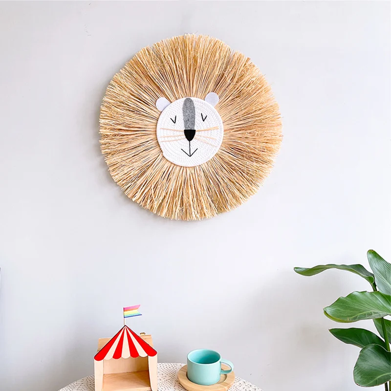 

Cartoon Lion Head Hanging Decorations INS Nordic Hand woven Kids Room Decor Cotton Thread Weaving Animal Ornaments Wall Hanging